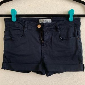 Mid-waist Navy Blue Denim Shorts
